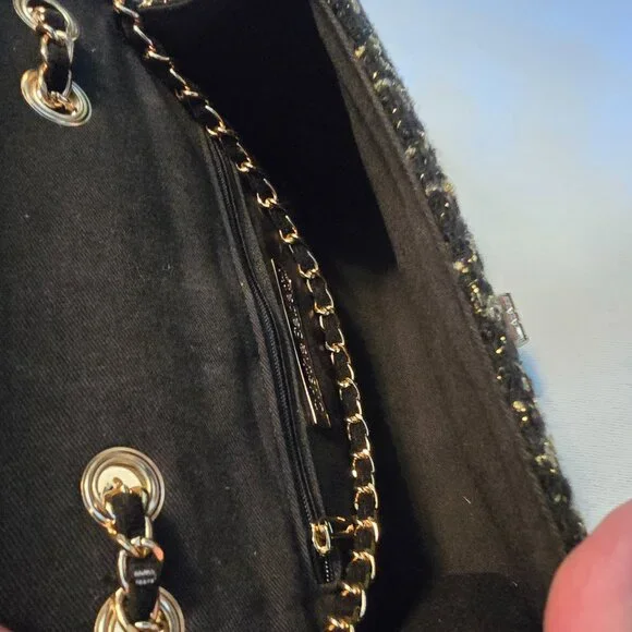 Anthropologie Cristina Sabatini Black White Gold Tweed Brielle Bag Clutch GUC. - Picture 10 of 16